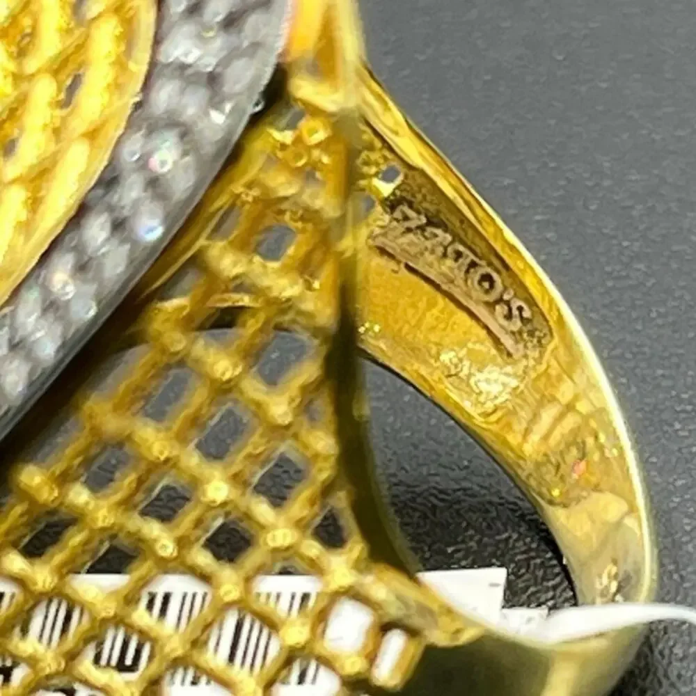 Sterling Silver Vermeil Signed‎ Spider Web Weave CZ Pave Ring Sz 7.5 New
